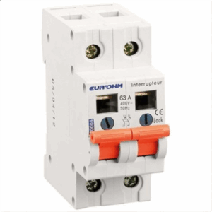 Eur'Ohm-interrupteur-coupure-2x63A-tableau-électrique-rail-DIN-sécurité-alimentation-230V-400V-50Hz-60Hz-IP20