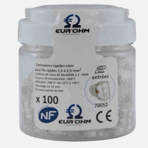 EUR'OHM-Borne-de-connexion-rapide-Fast-Lock-2-entrées-1,5-2,5-mm²-24A-400V-blanc-transparent-100-pièces-connexion-électrique-sécurisée-installation-rapide