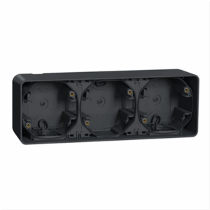 appareillage-etanche-mureva-schneider-garage-dehors-ip55-boitier-3-postes-composable-gris-anthracite-place-trous-triple-apparent-fiable-moderne-robuste-étanche-durable-pratique-sécurisé-résistant-innovant-polyvalent-simple-adaptable-design-intemporel-solide-accessible-schneider-mureva-extérieur