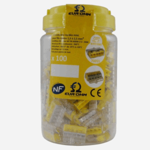 EUR'OHM-Borne-de-connexion-rapide-Fast-Lock-5-entrées-1,5-2,5-mm²-24A-400V-jaune-transparent-100-pièces-connexion-électrique-sécurisée-installation-rapide