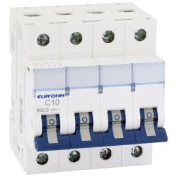EUR'OHM - Disjoncteur 4P 10A courbe C connexion vis/vis 6kA NF - 20344