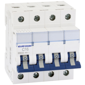EUR'OHM - Disjoncteur 4P 16A courbe C connexion vis/vis 6kA NF - 20345