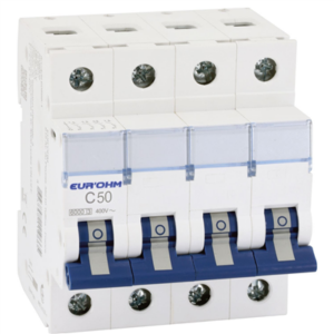 EUR'OHM - Disjoncteur 4P 50A courbe C connexion vis/vis 6kA NF - 20350